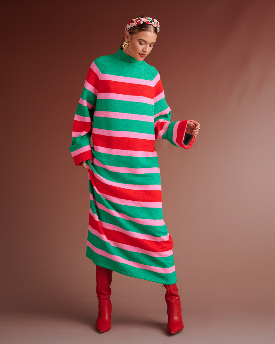 Red and green striped 2025 sweater dress