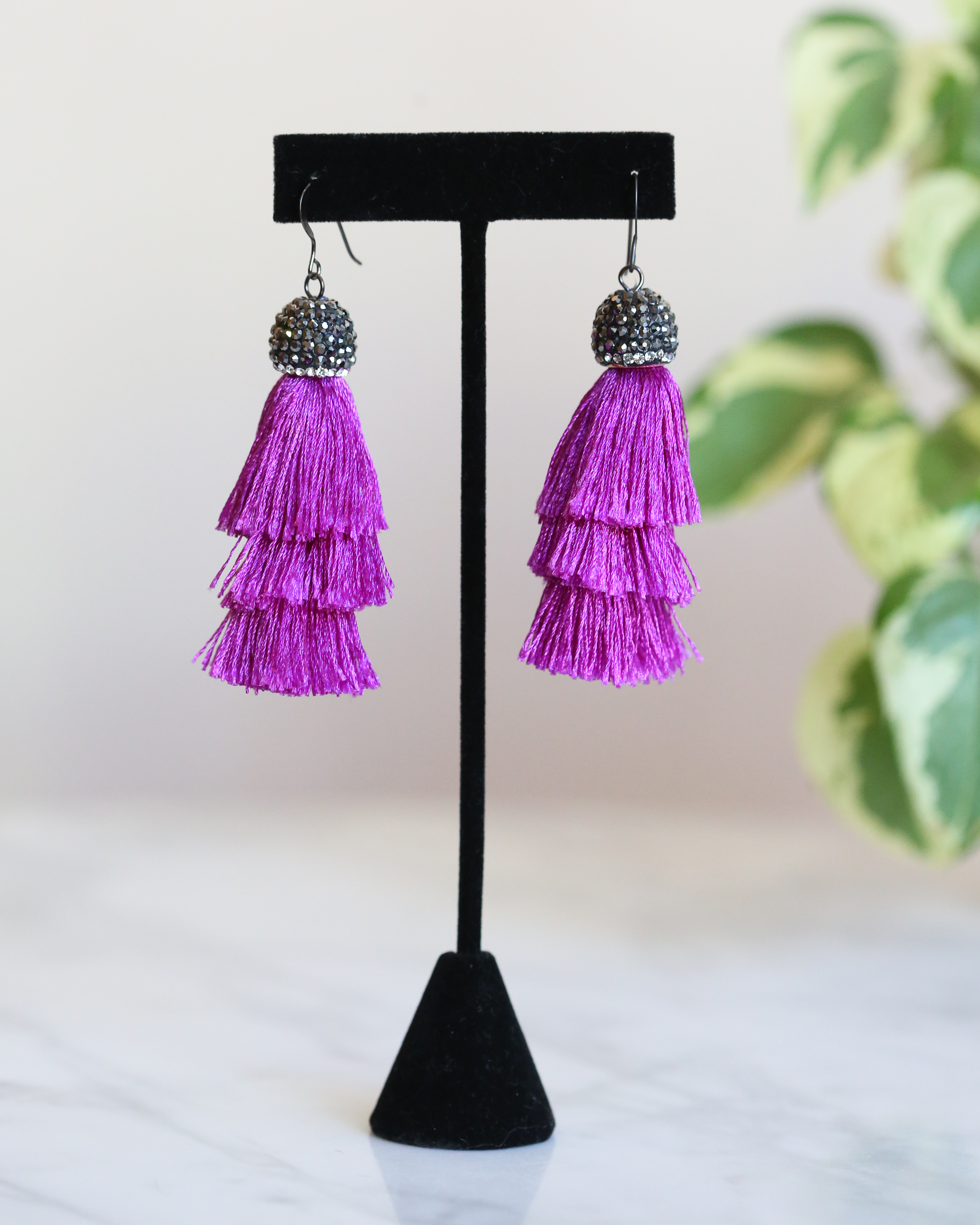 Silk Tassel Earrings Purple